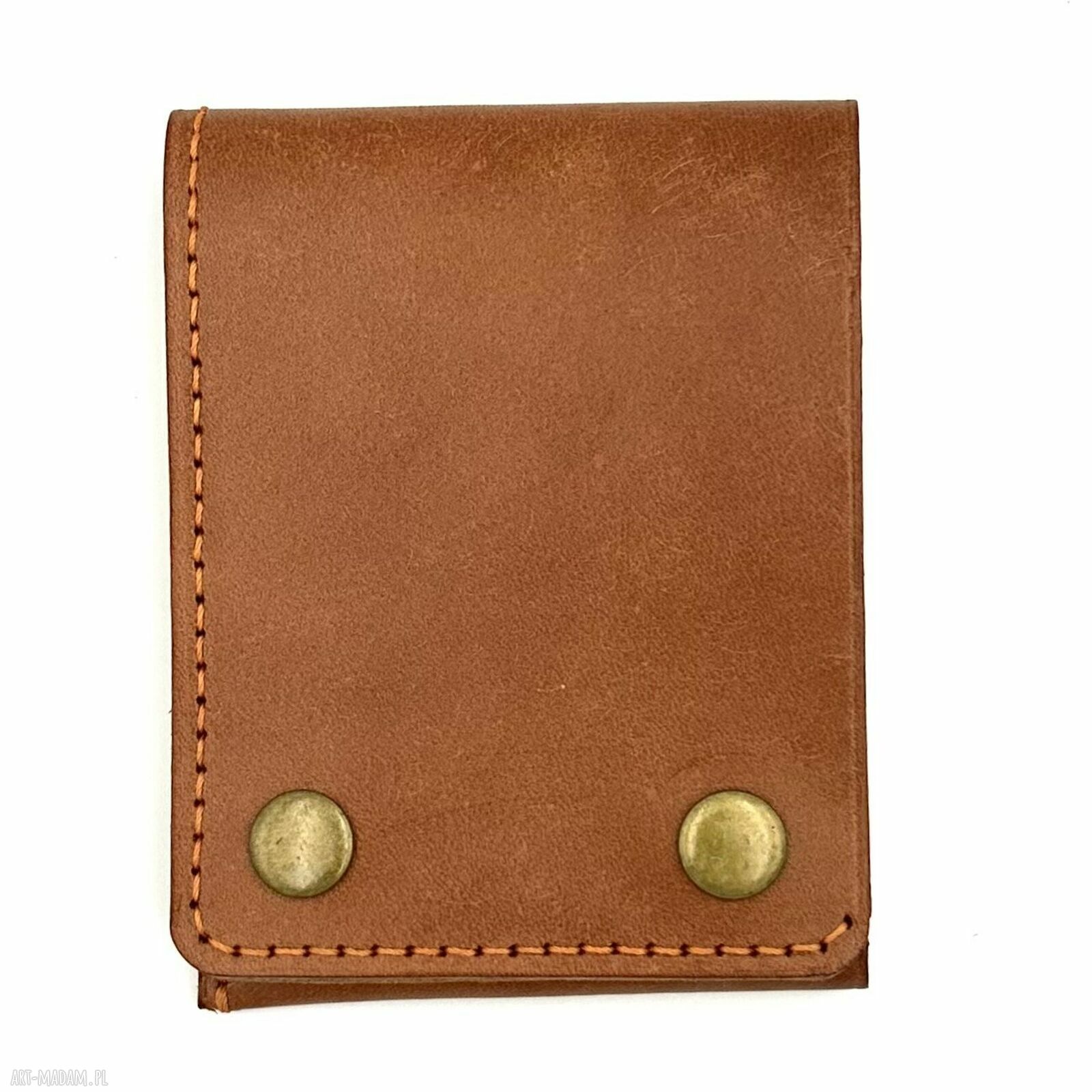 Jasno brązowy portfel skórzany ręcznie uszyty karty banknoty