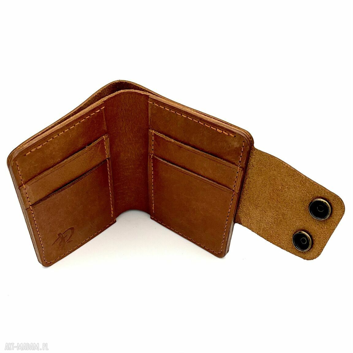portfele: Jasno brązowy portfel skórzany uszyty na karty i banknoty. ręcznie