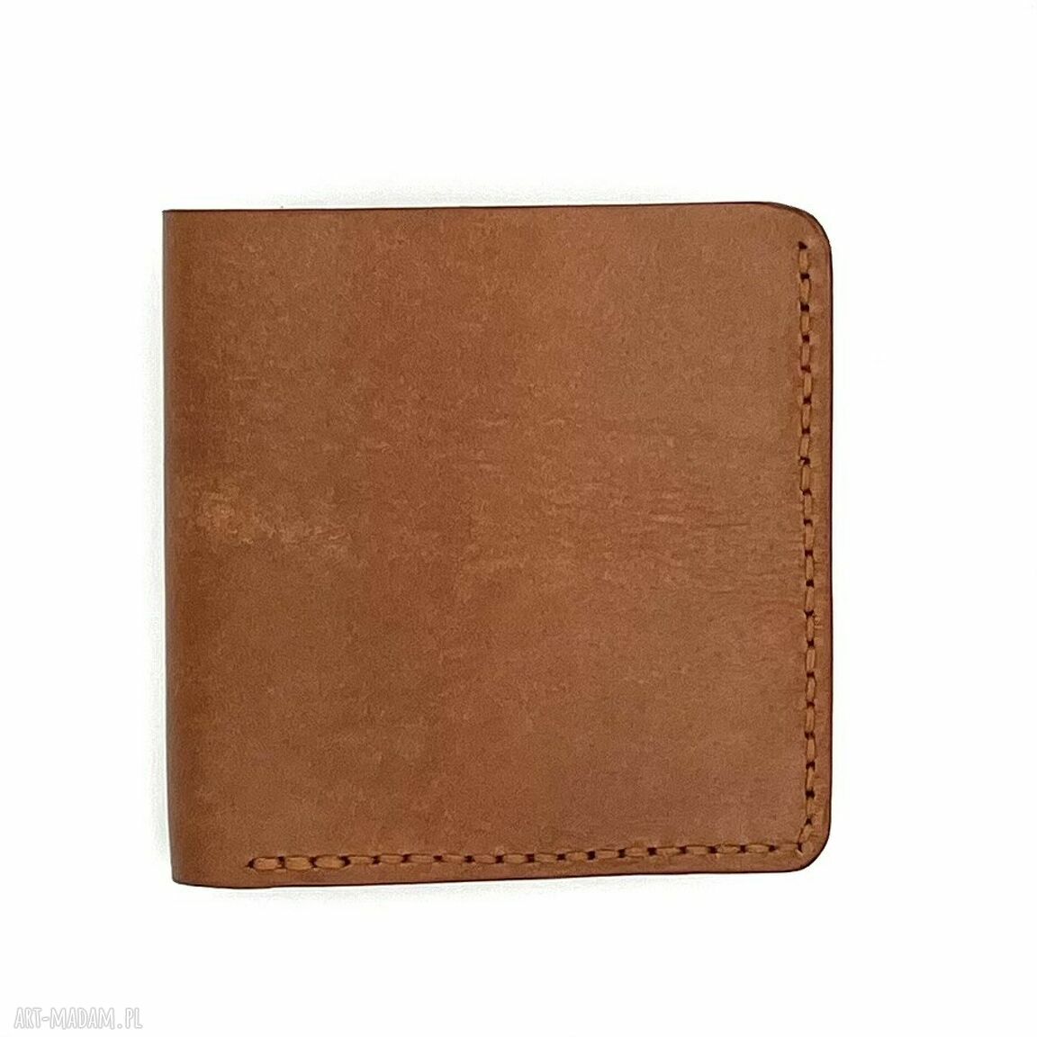 portfele: Jasno brązowy portfel skórzany ręcznie uszyty na bilon i karty.