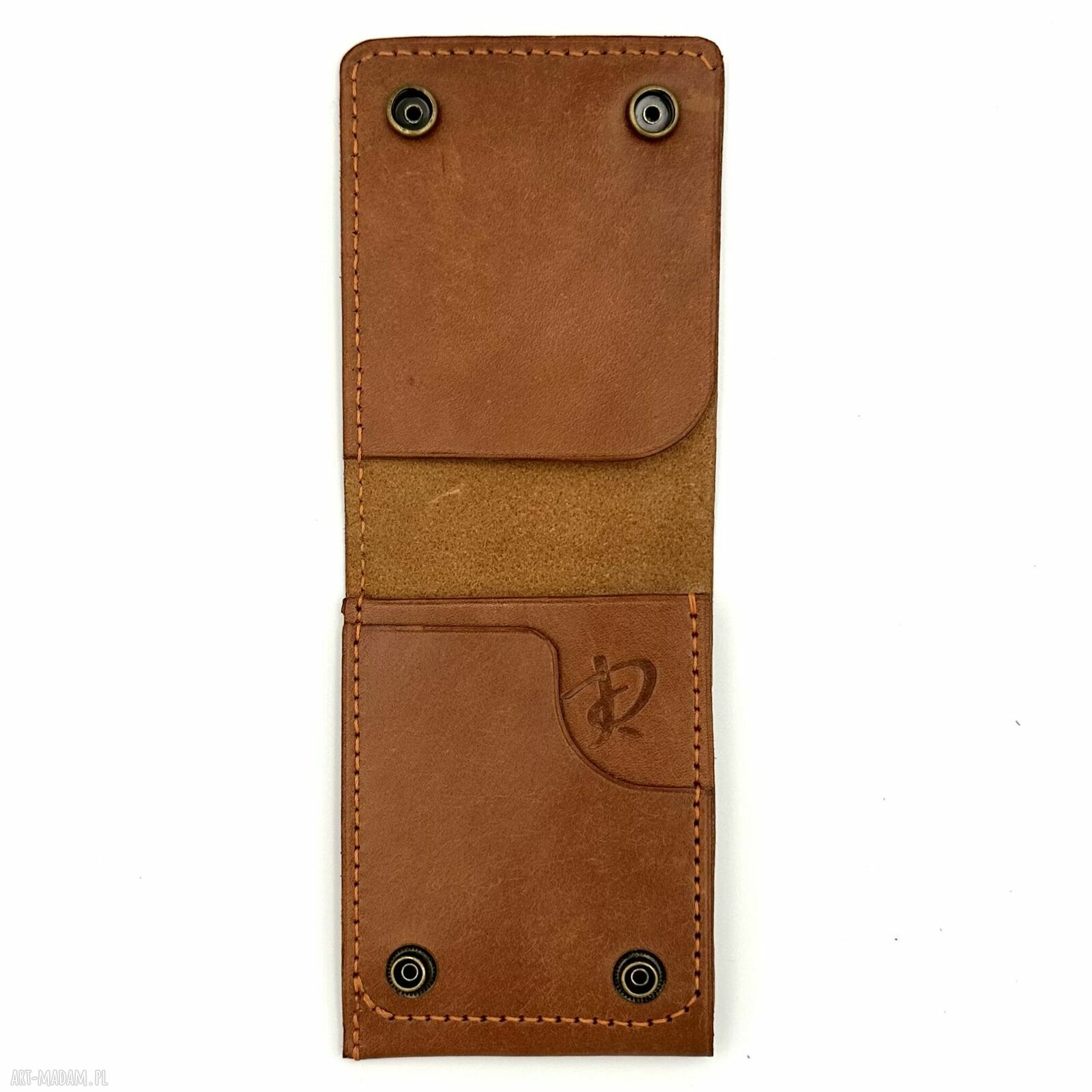 portfele: Jasno brązowy portfel skórzany ręcznie uszyty na karty i banknoty. handmade