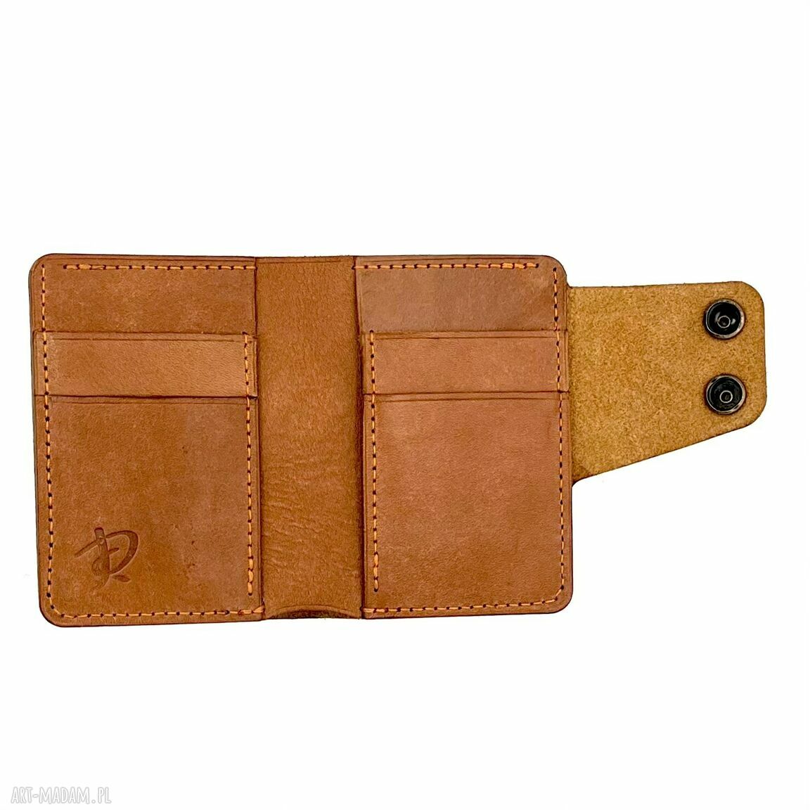 portfele: Jasno brązowy portfel skórzany uszyty na karty i banknoty. ręcznie