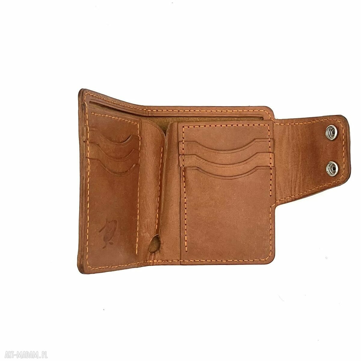 portfele: Jasno brązowy portfel skórzany z ozdobnym „Concho” ręcznie uszyty. HandMade
