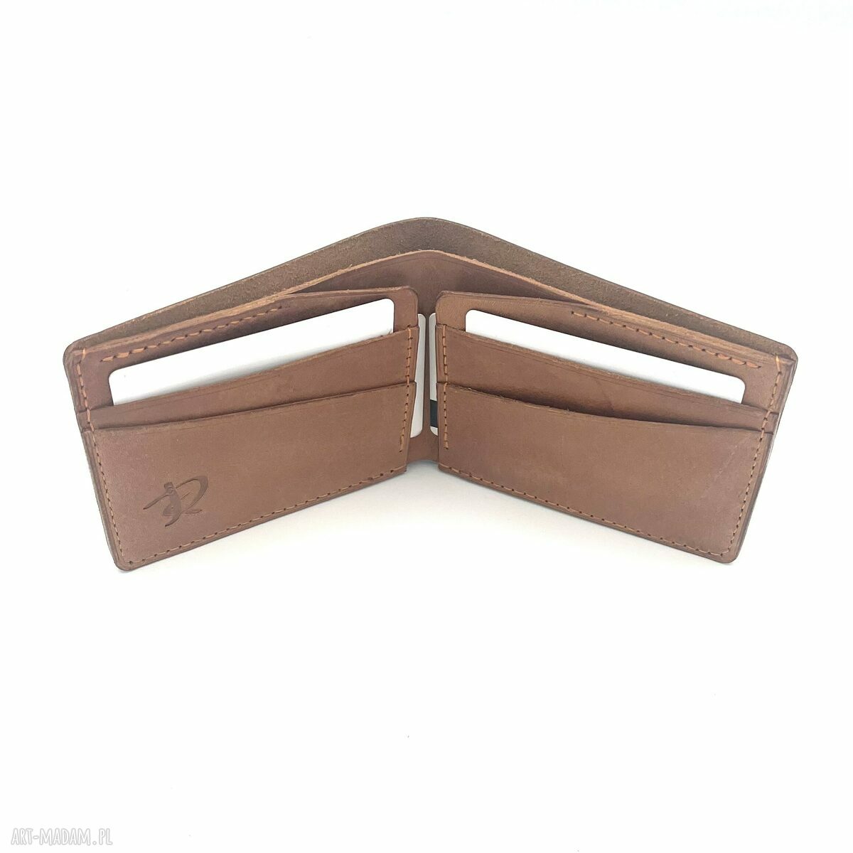 portfele: Jasno brązowy portfel ze skóry uszyty na karty. ręcznie zrobione