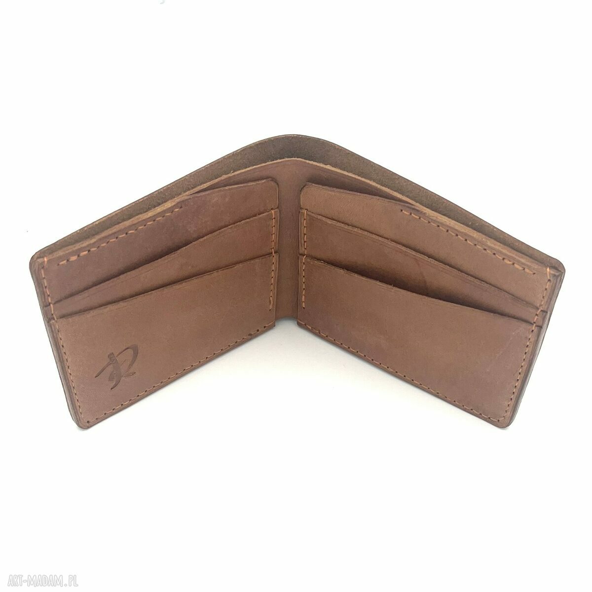 portfele: Jasno brązowy portfel ze skóry uszyty na karty. ręcznie zrobione