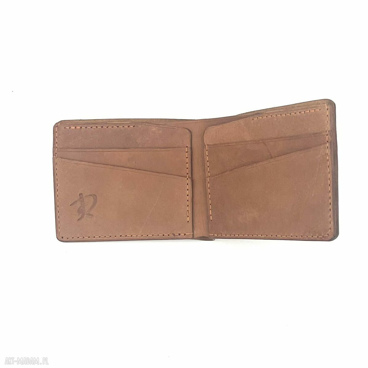 Jasno brązowy portfel skóry ręcznie uszyty karty skórzany vintage