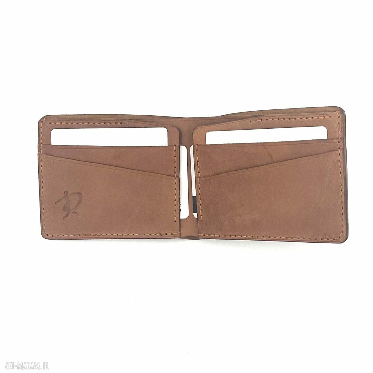 portfele: Jasno brązowy portfel ze skóry uszyty na karty. ręcznie zrobione