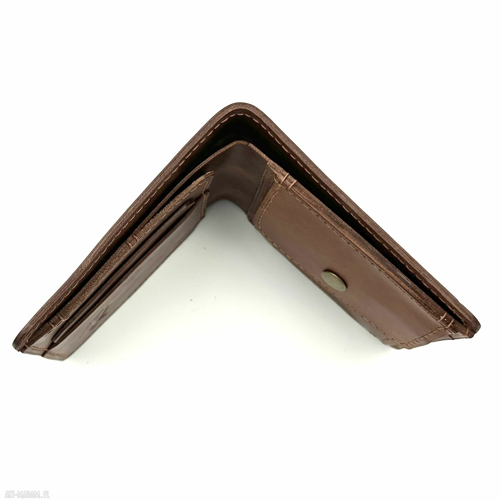 portfele: Jasno brązowy skórzany portfel ręcznie uszyty na bilon i karty.