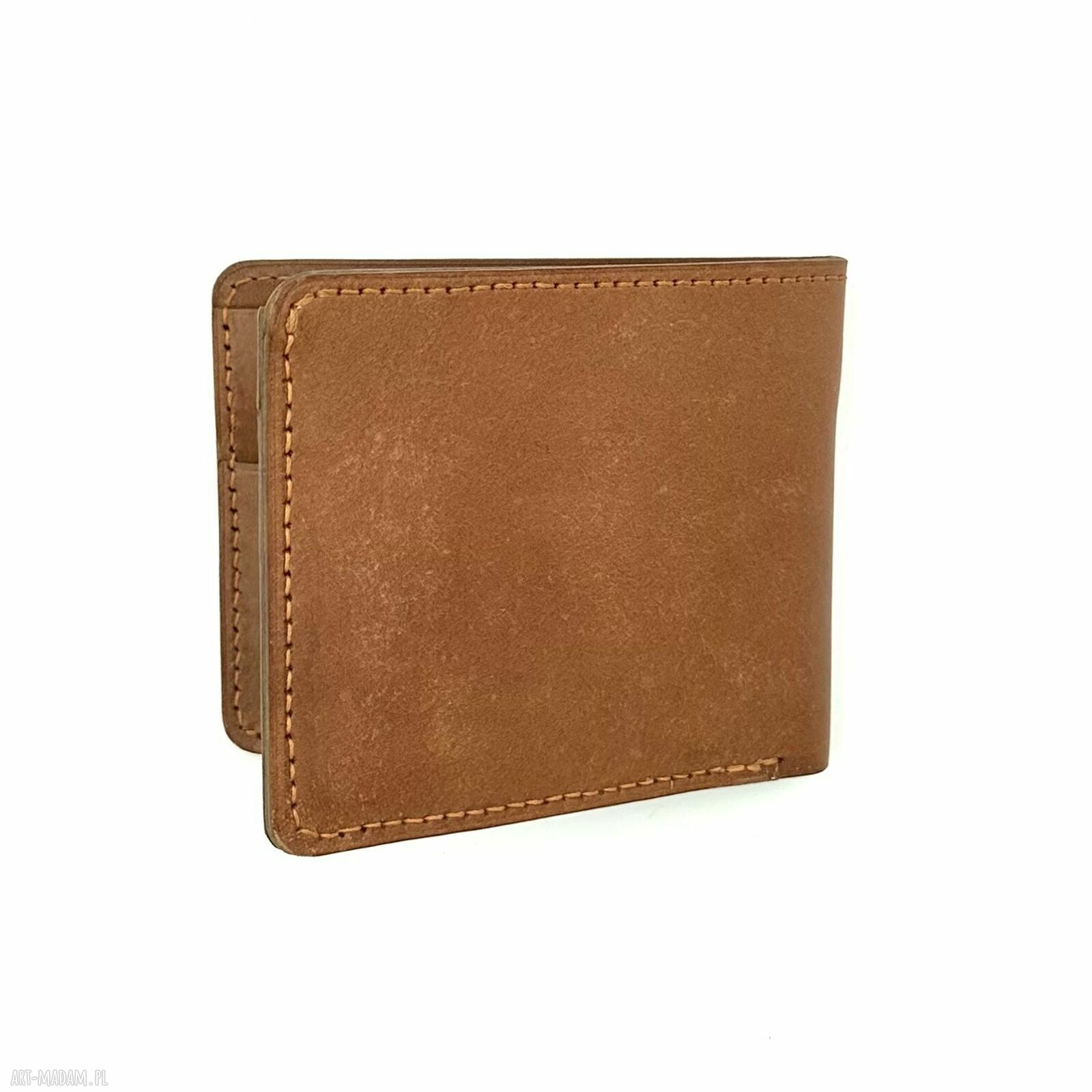 portfele: Jasno brązowy skórzany portfel ręcznie uszyty na bilon i karty.