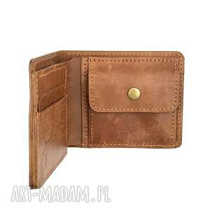 jasno-brązowy skórzany portfel ręcznie uszyty na bilon