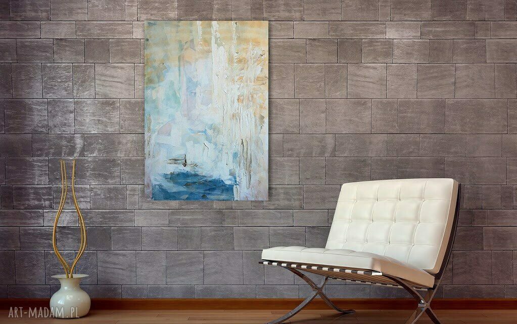 Obraz "Jasność" 100x70 cm - abstrakcja w odcieniach niebieskiego, białego i beżu