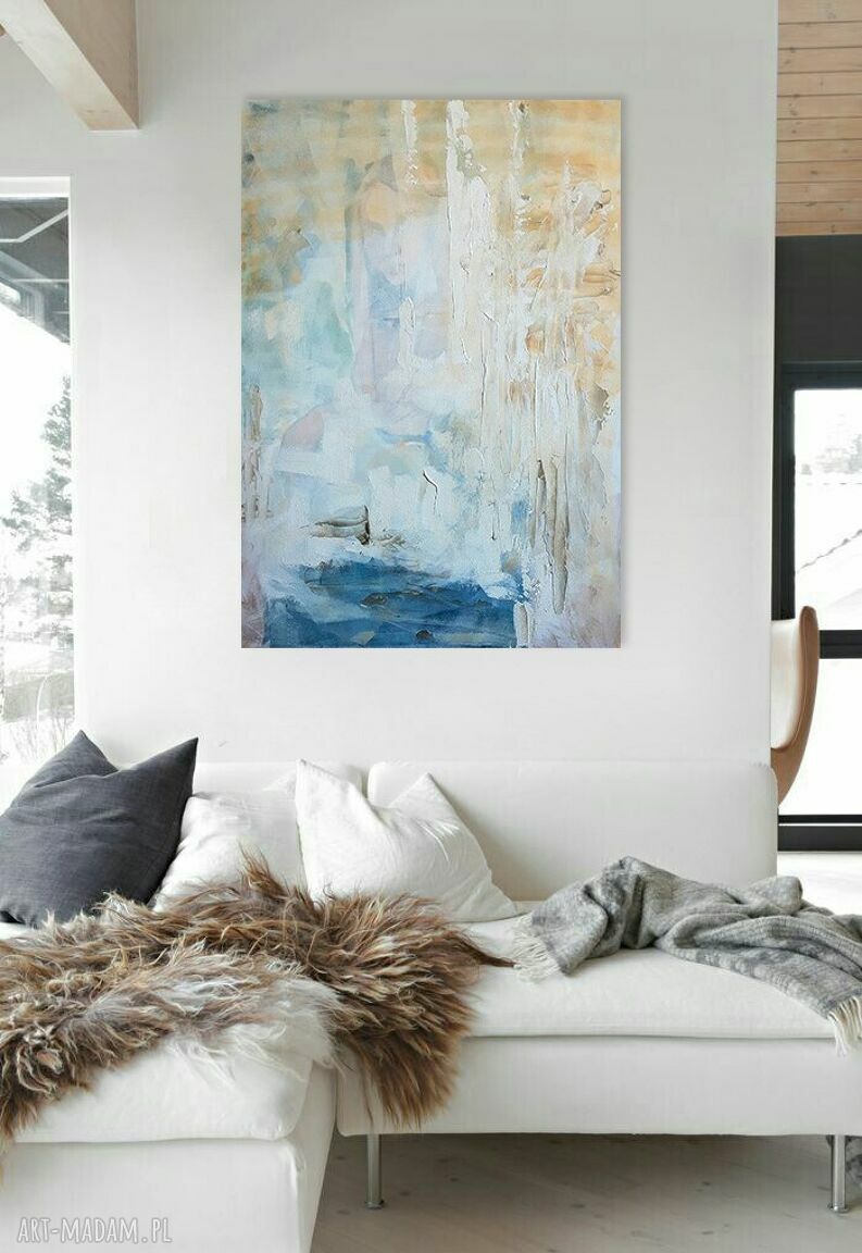 Obraz "Jasność" 100x70 cm - abstrakcja w odcieniach niebieskiego, białego i beżu
