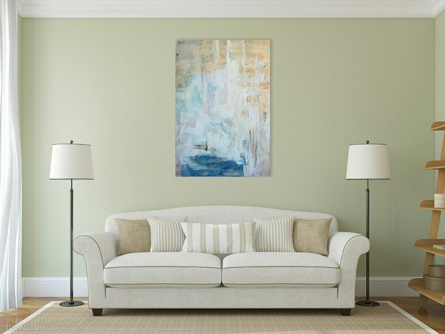 Obraz "Jasność" 100x70 cm - abstrakcja w odcieniach niebieskiego, białego i beżu