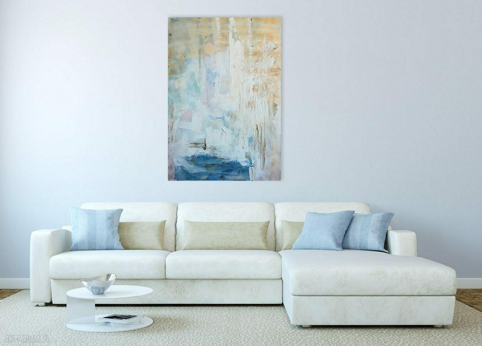 Obraz "Jasność" 100x70 cm - abstrakcja w odcieniach niebieskiego, białego i beżu