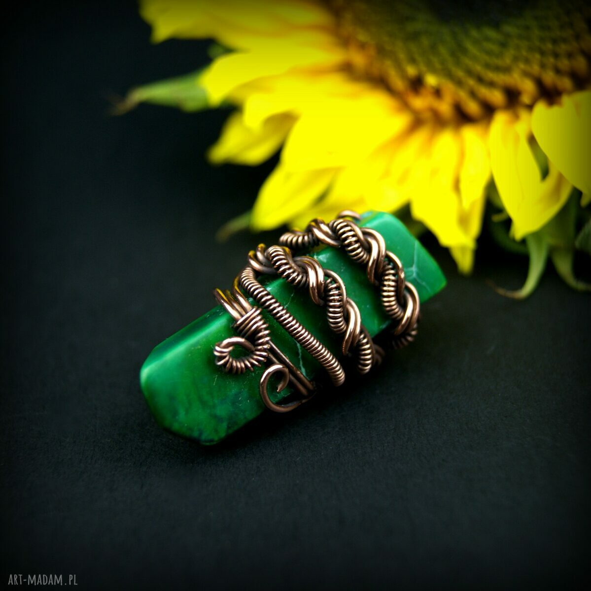 Broszka z jaspisu cesarskiego - wire wrapping z miedzi