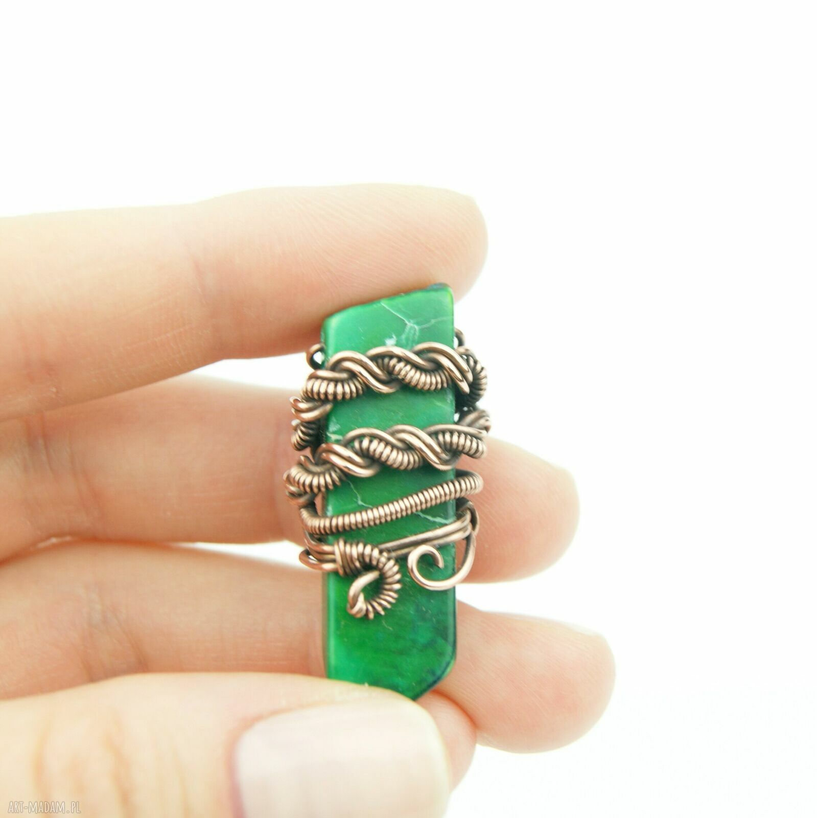 Broszka z jaspisu cesarskiego - wire wrapping z miedzi