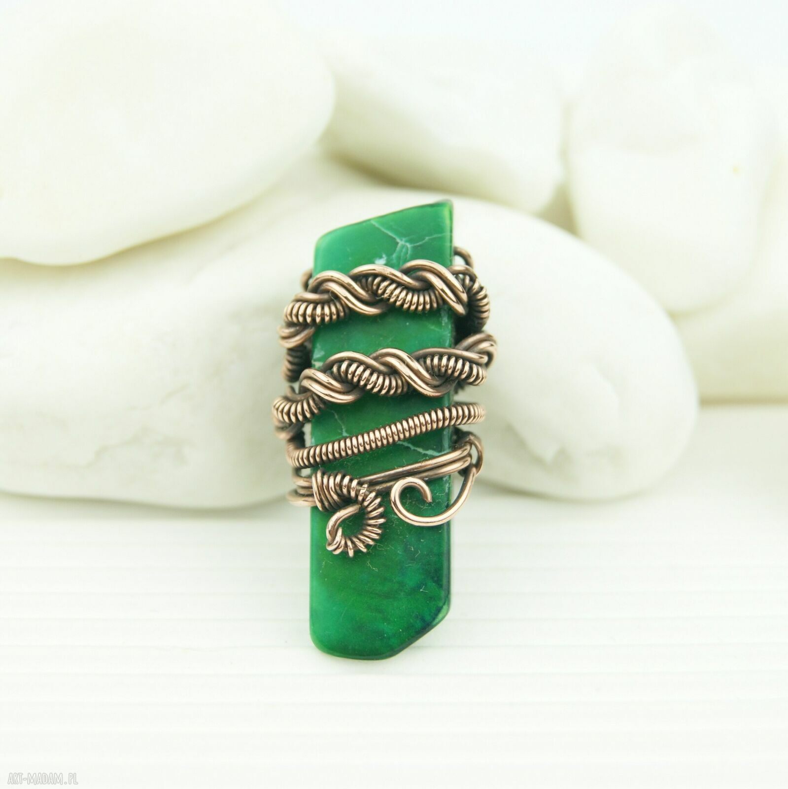 Broszka z jaspisu cesarskiego - wire wrapping z miedzi
