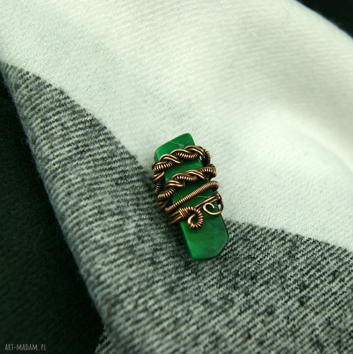 Broszka z jaspisu cesarskiego - wire wrapping z miedzi