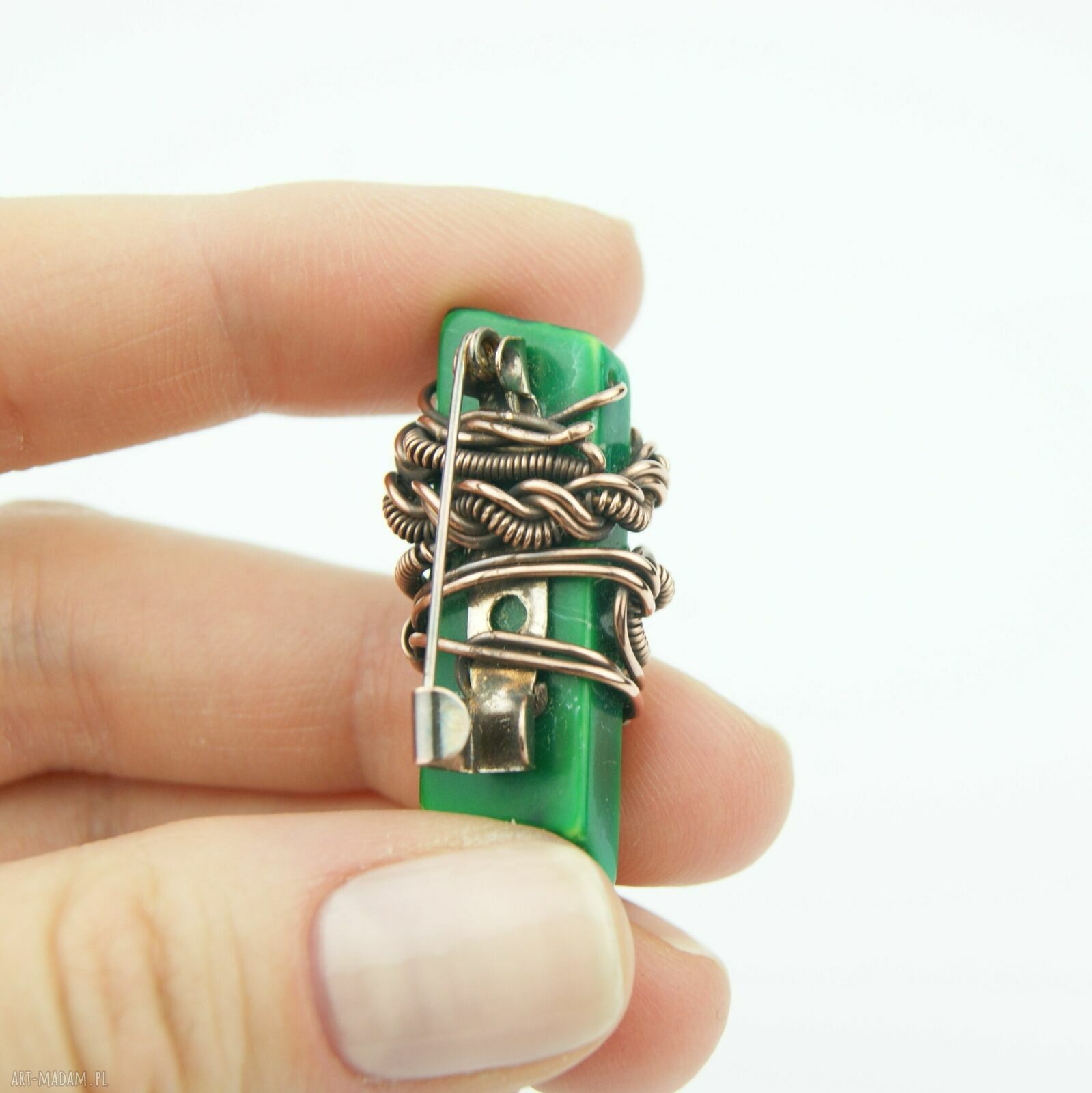 Broszka z jaspisu cesarskiego - wire wrapping z miedzi