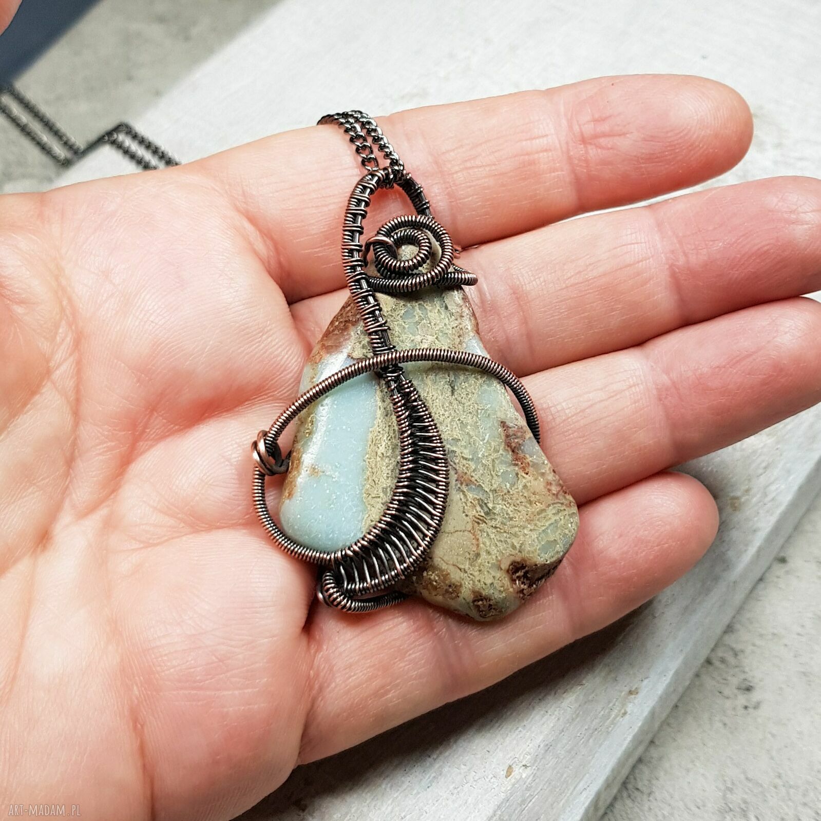Jaspis cesarski - miedziany naszyjnik wire wrapping m291