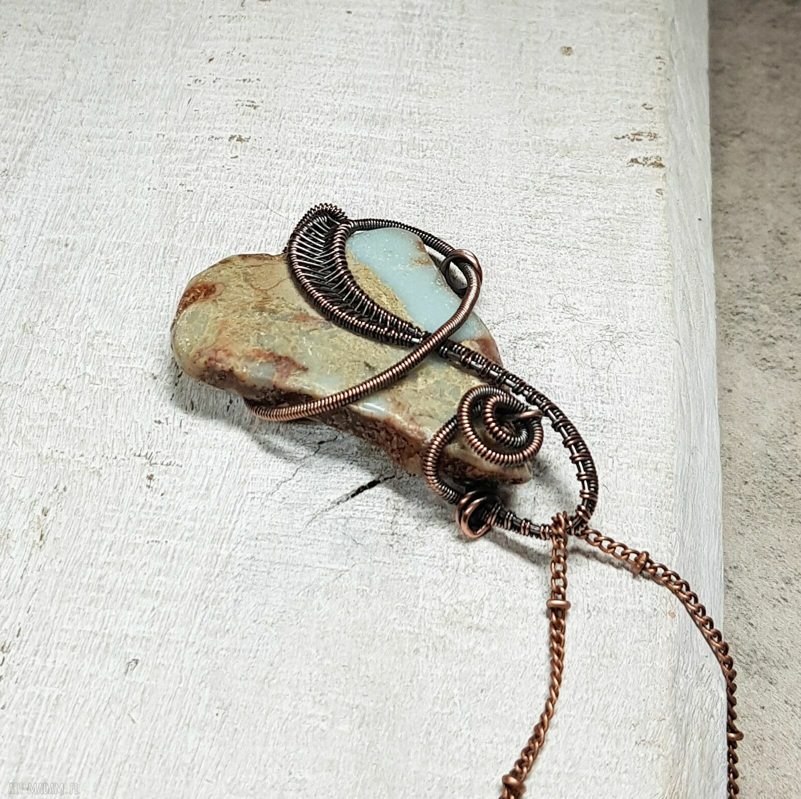 Jaspis cesarski - miedziany naszyjnik wire wrapping m291