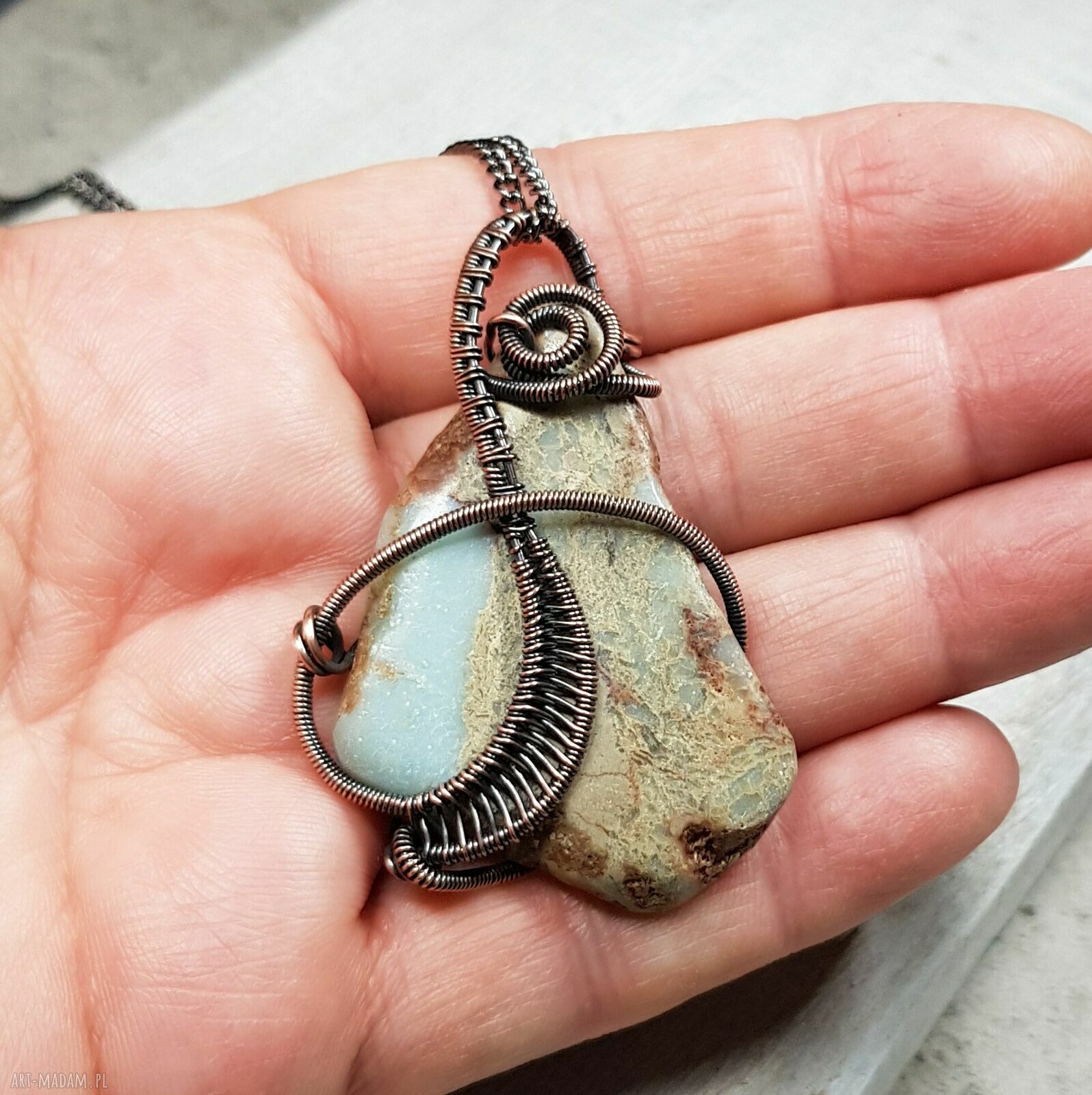 Jaspis cesarski - miedziany naszyjnik wire wrapping m291