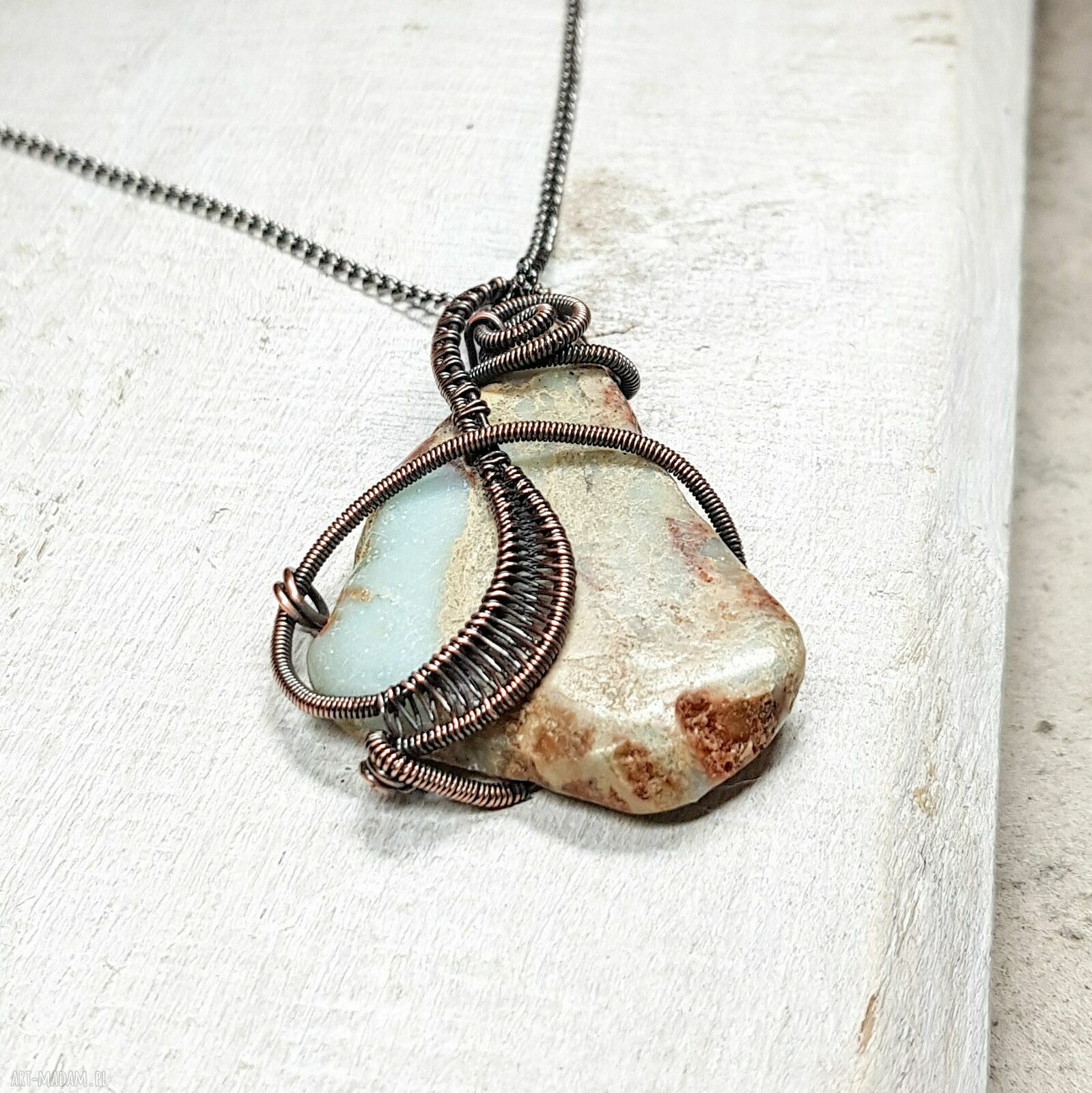 Jaspis cesarski - miedziany naszyjnik wire wrapping m291
