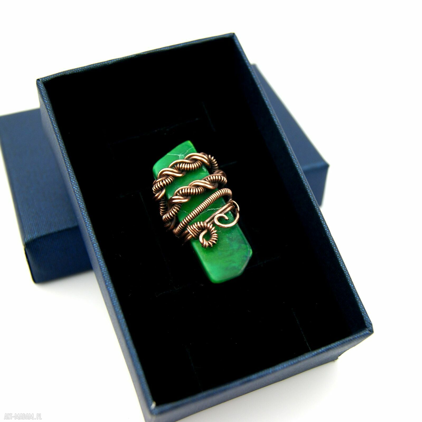 Broszka z jaspisu cesarskiego - wire wrapping z miedzi