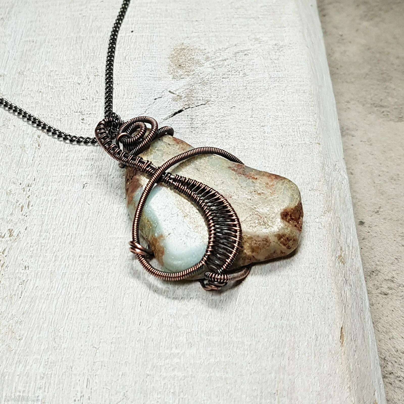 Jaspis cesarski - miedziany naszyjnik wire wrapping m291
