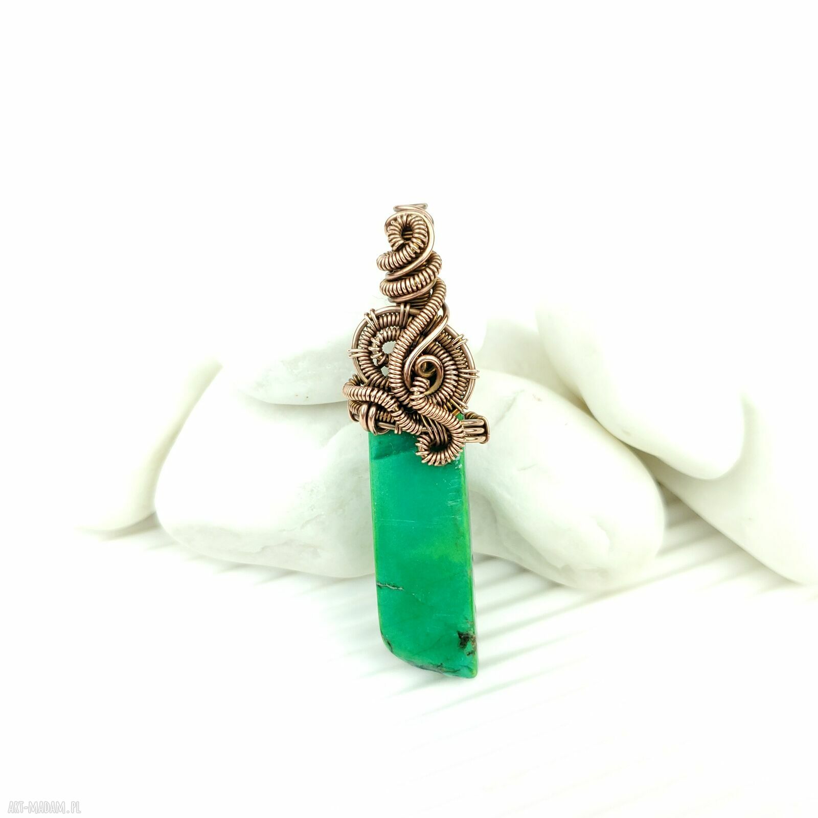 Wisiorek z jaspisem cesarskim w technice wire wrapping