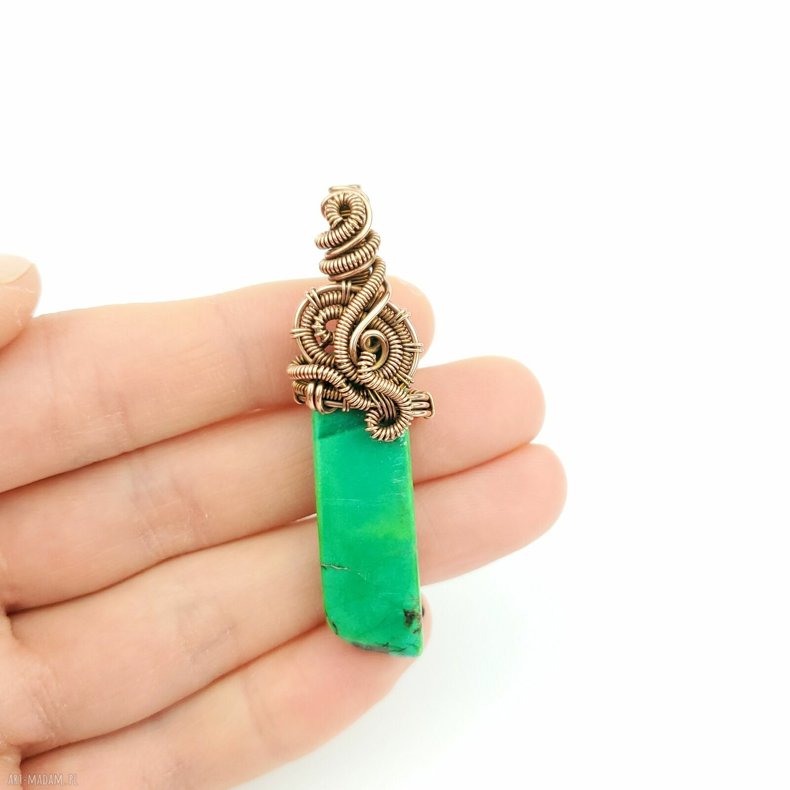 Wisiorek z jaspisem cesarskim w technice wire wrapping