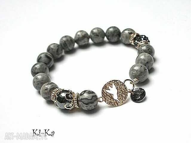 Kolekcja rich grey bird jaspis hematyt swarovski metal ptaszek