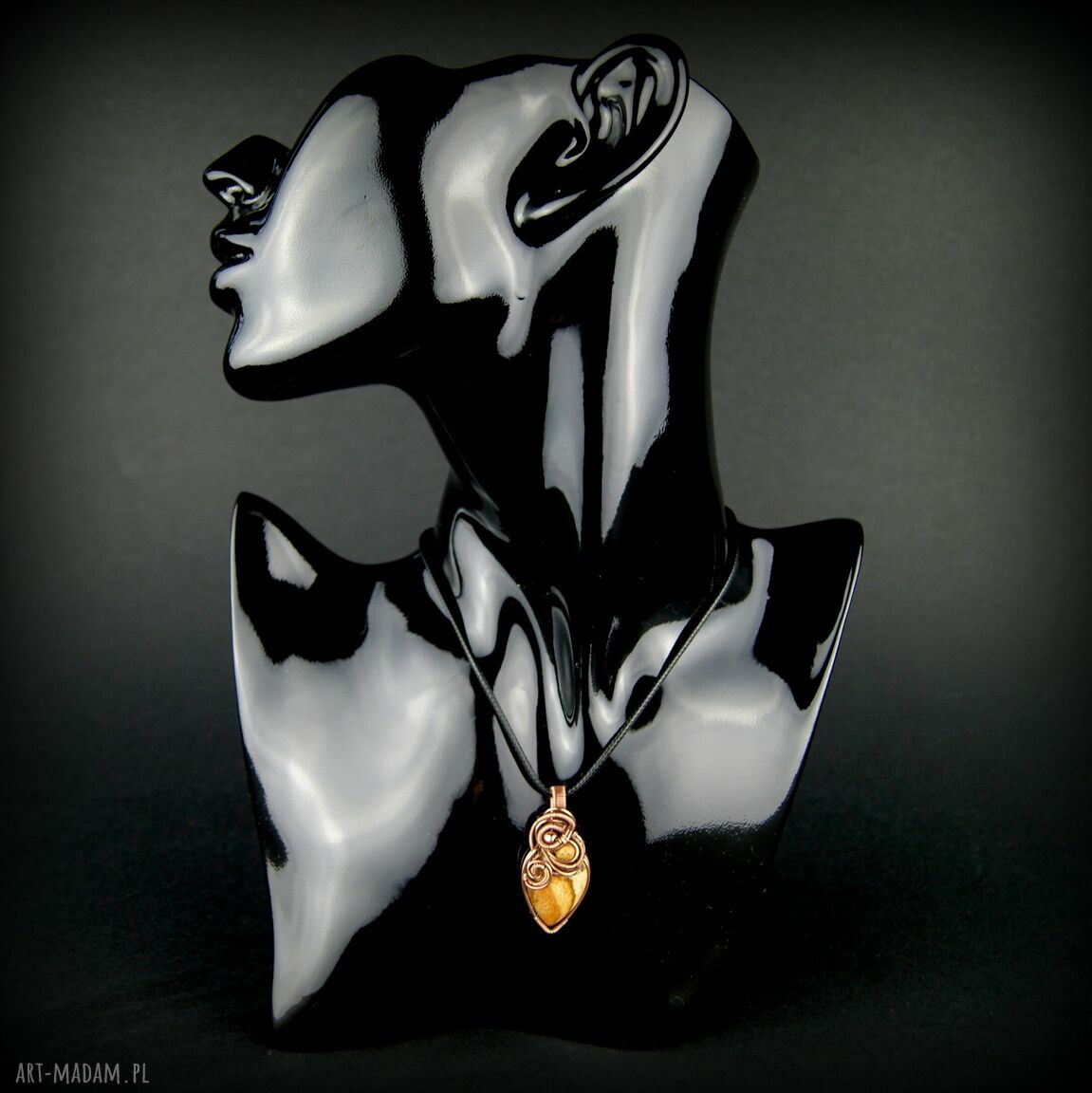 Jaspis krajobrazowy wisiorek wire wrapping - miedziany