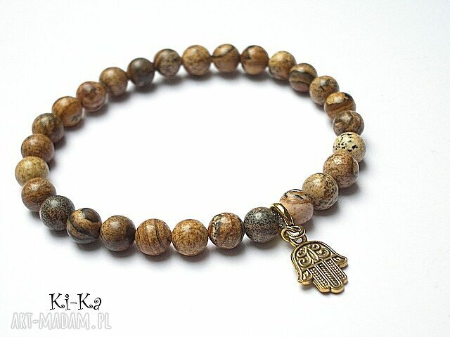 Mens collection gold hamsa jaspis kamienie męska bransoletka