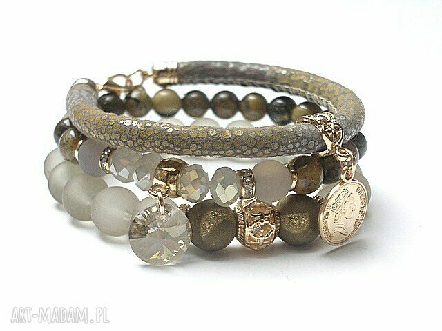 Rdzawy vol set szkło rzemień agaty jaspis swarovski projekt