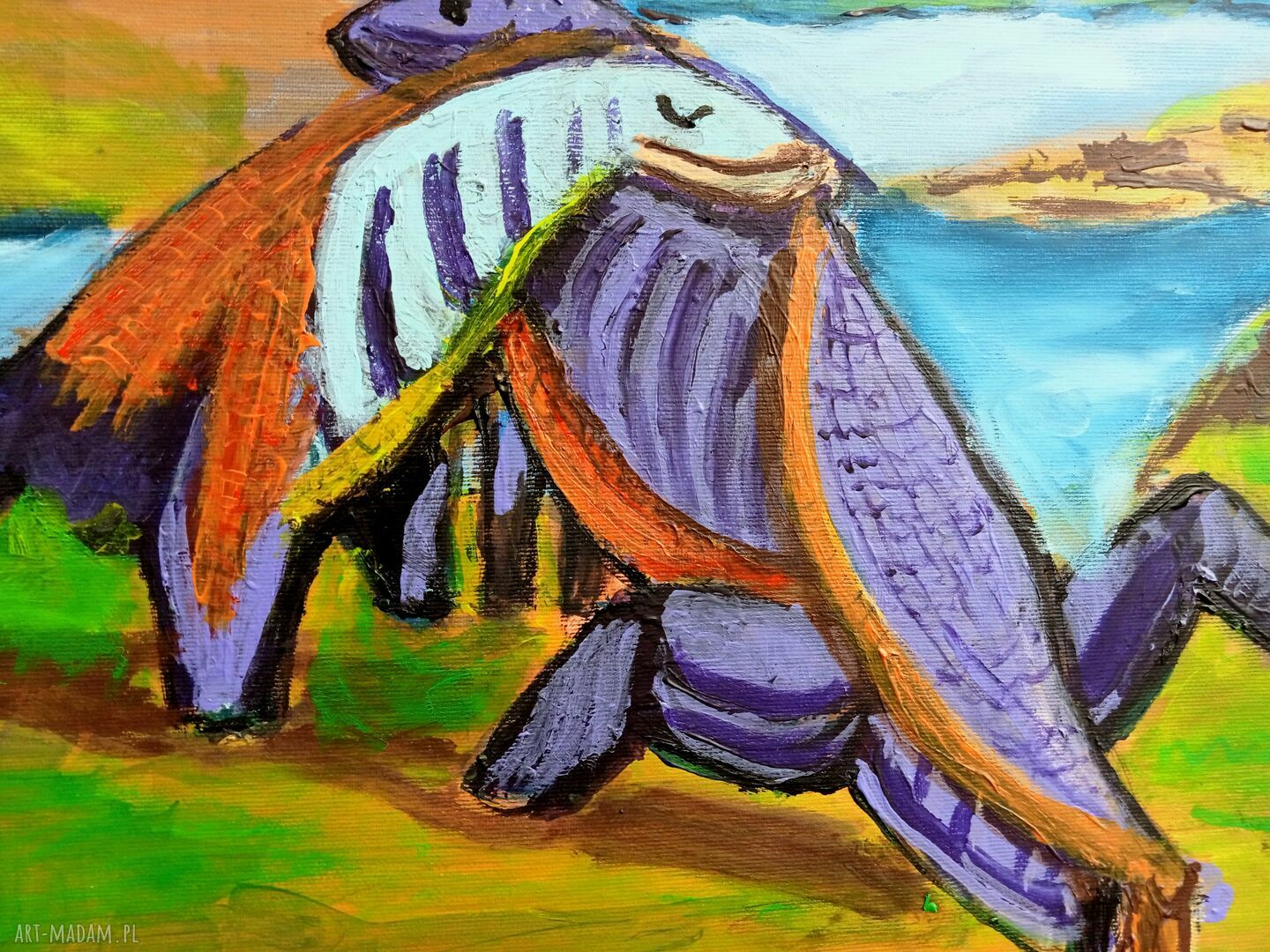 Jaszczurki miłosne - obraz akrylowy ręcznie malowany 40x30x2 cm