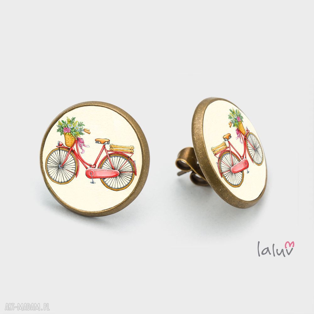 Kolczyki sztyfty LOVE BIKE - antyalergiczne, ręcznie robione