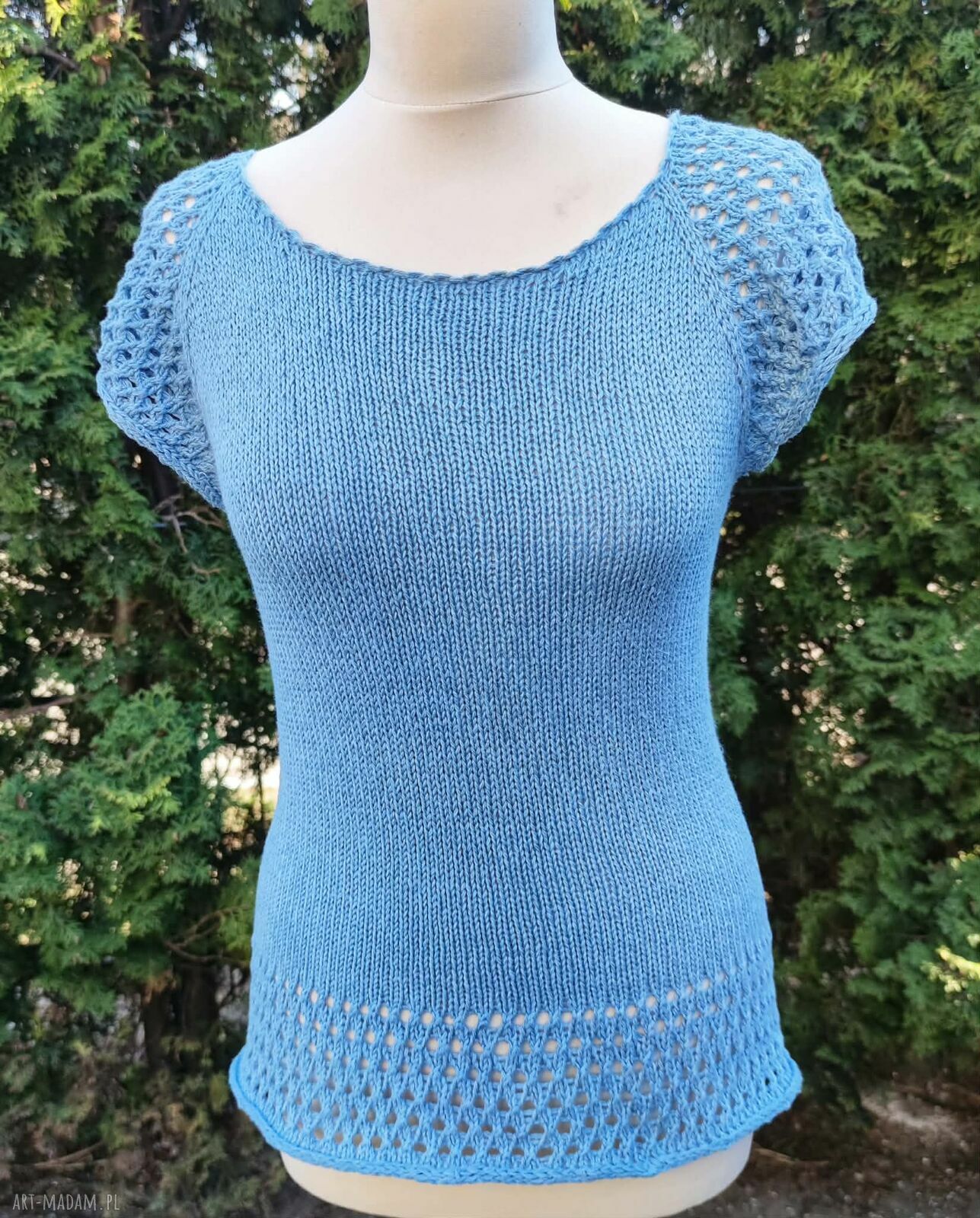 Jeansowa letnia bluzeczka handmade z bawełny, lnu i wiskozy