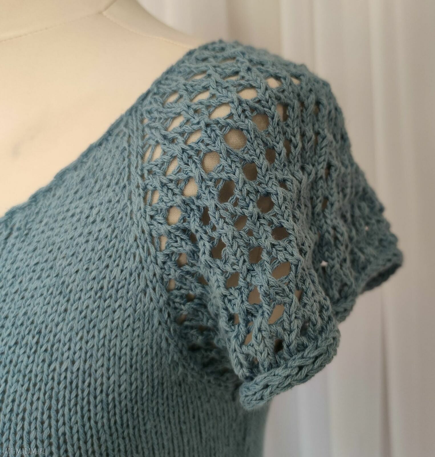 Jeansowa letnia bluzeczka handmade z bawełny, lnu i wiskozy