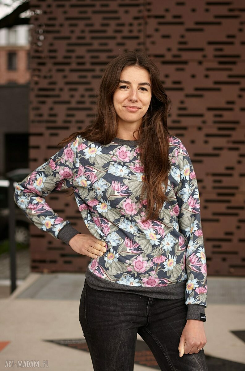 Bluza damska Kwiatowa basic bordo ręcznie szyta w Krakowie z miśkowej dzianiny