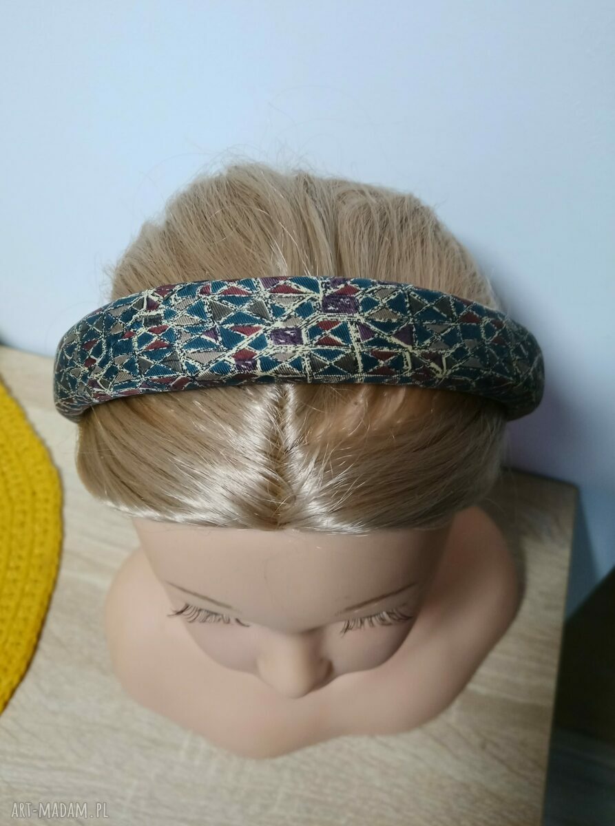 Jedwabna opaska Puffy z naturalnego jedwabiu - brąz i zieleń