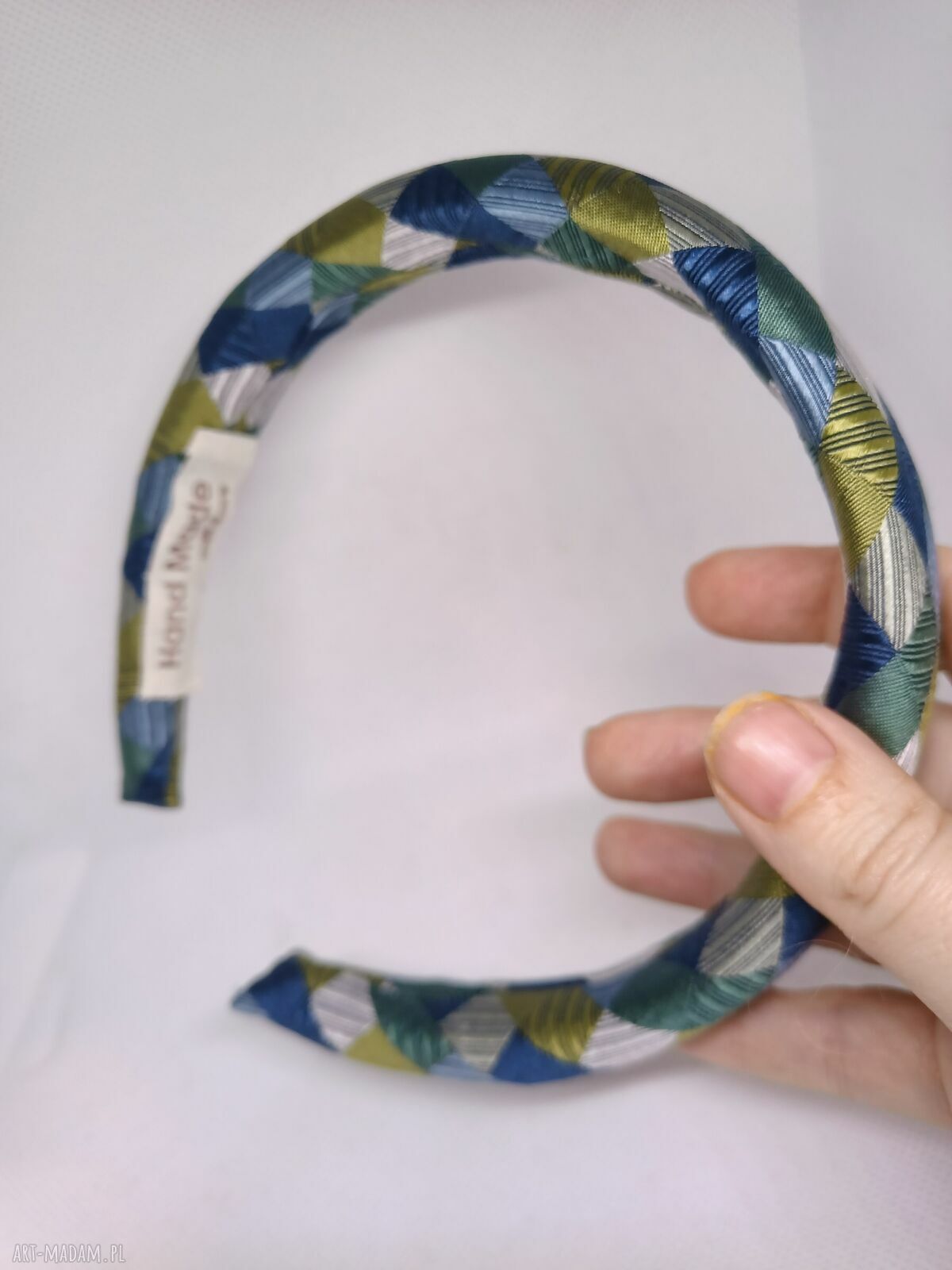 Jedwabna opaska puffy z geometryczną mozaiką (romby) - „delikatna korona”