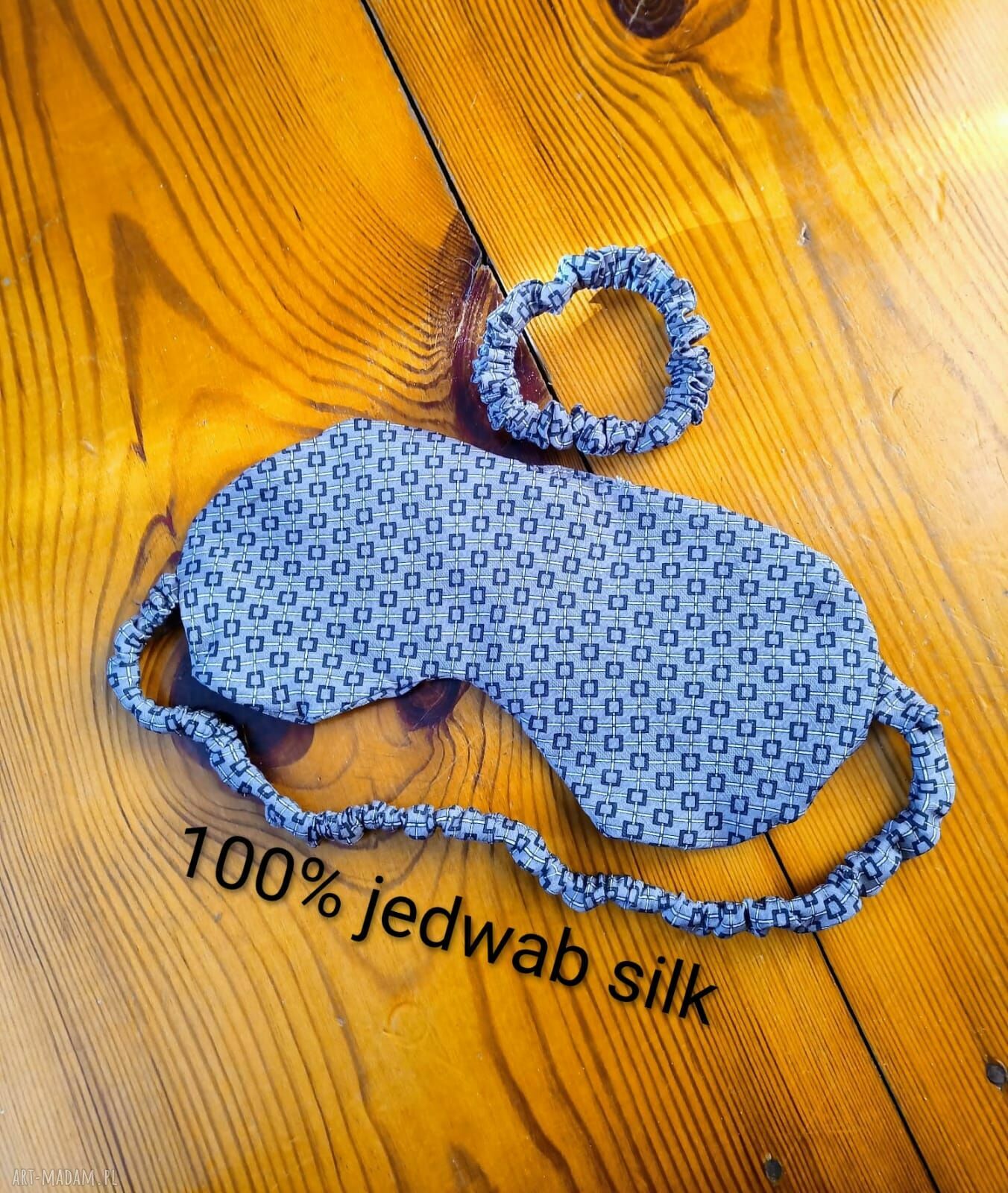 Jedwabno-wełniana opaska na oczy do spania i relaksu - komplet z gumką do włosów