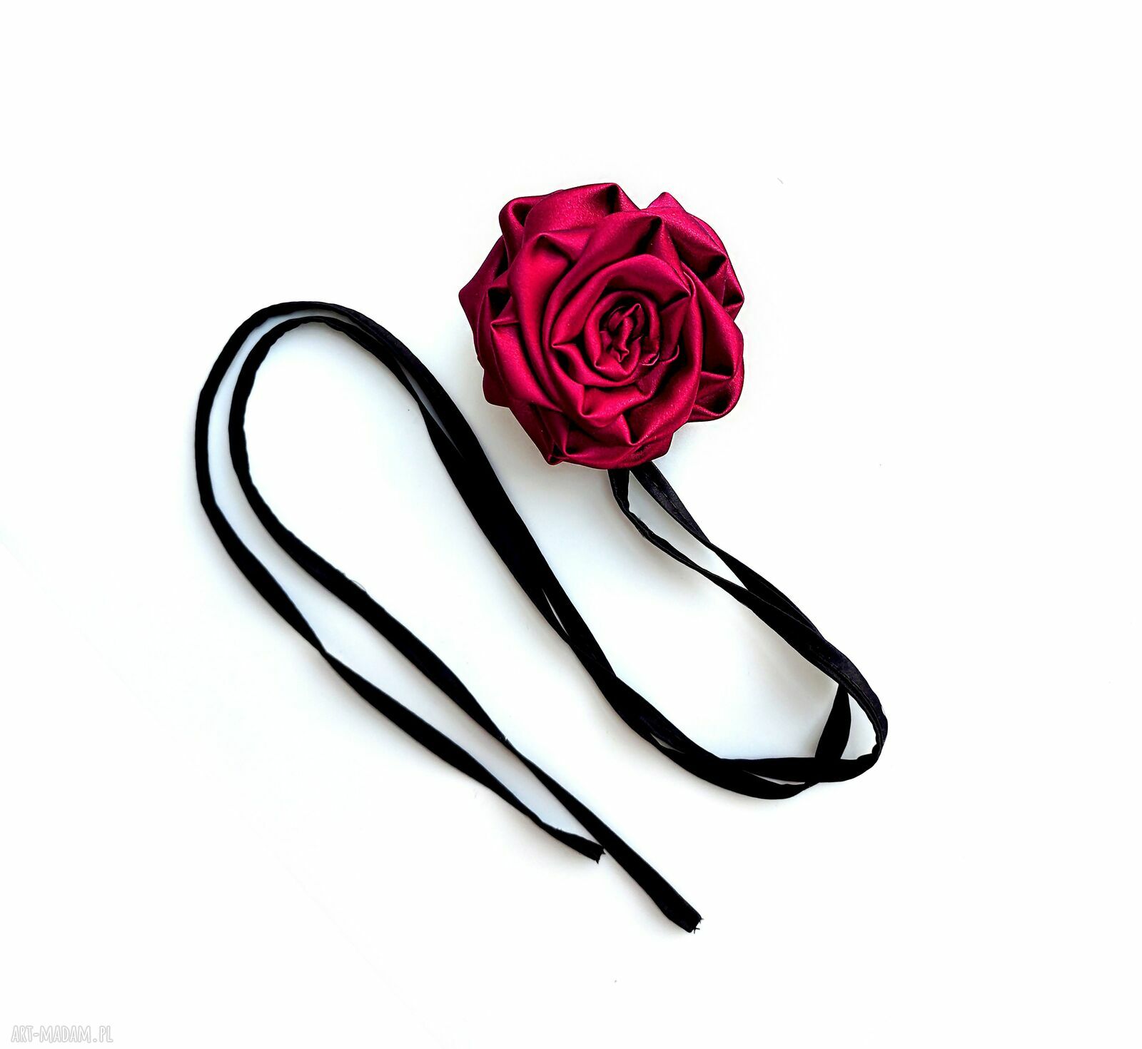 Jedwabny choker z różą - czerwone wino