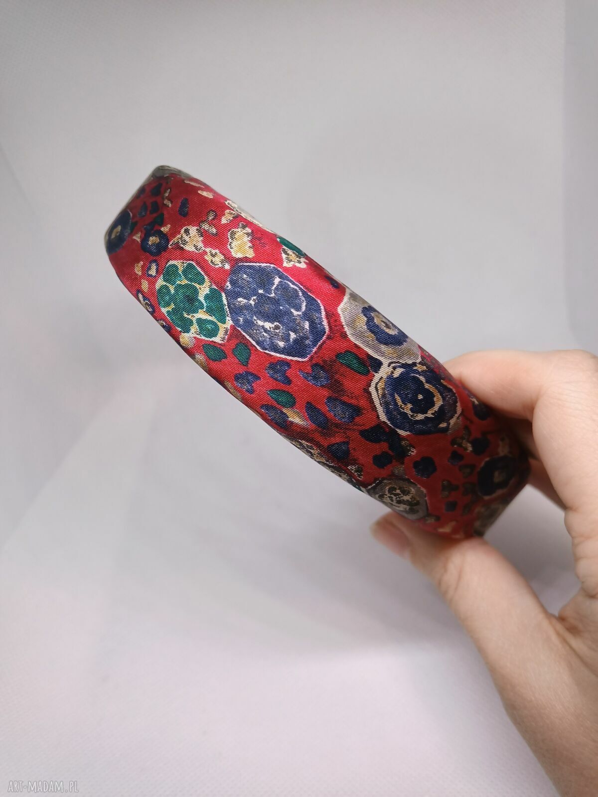 Czerwona jedwabna opaska Puffy - komplet z mini gumeczką Schrunchie