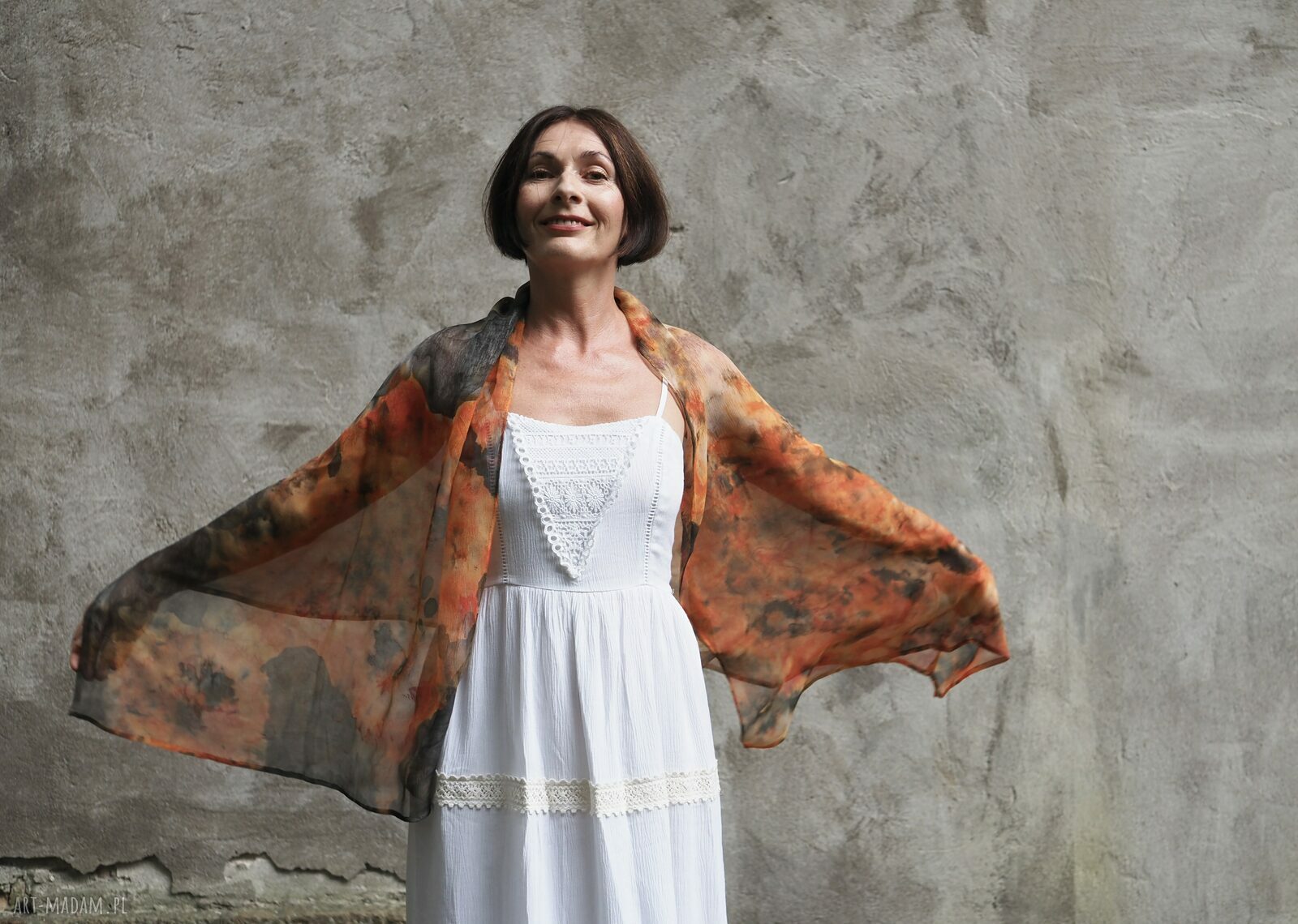 Jedwabny szal rudości z grafitem z szyfonu jedwabnego - malowany ręcznie