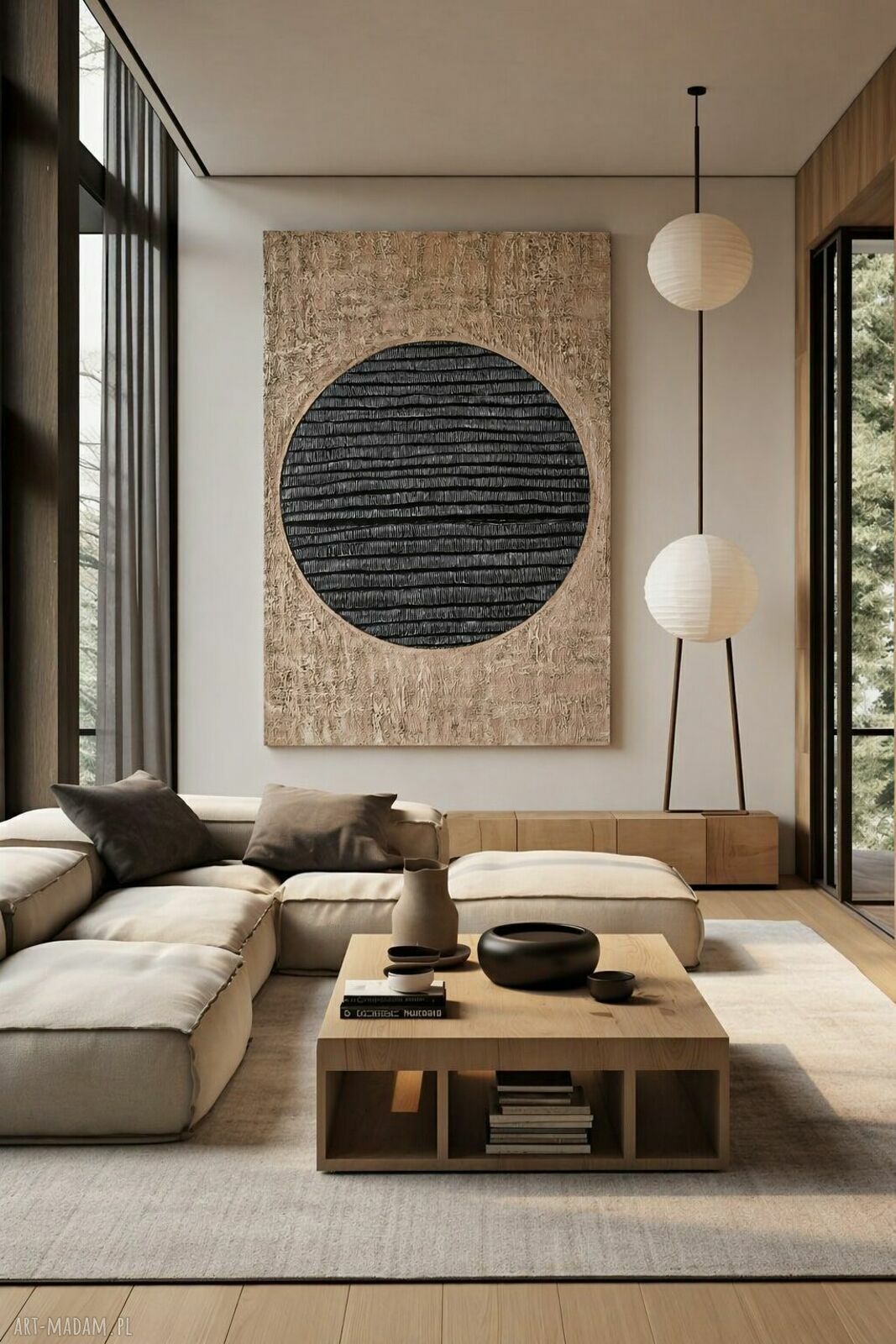 Jedyna sztuka - duży obraz strukturalny 100x150 cm czarno-beżowy
