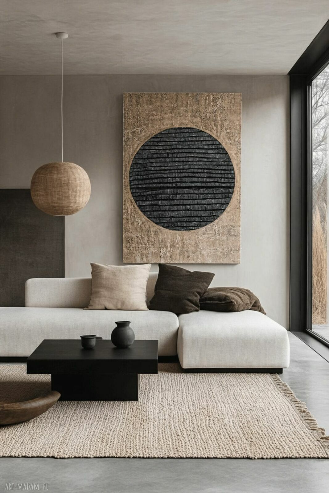 Jedyna sztuka - duży obraz strukturalny 100x150 cm czarno-beżowy