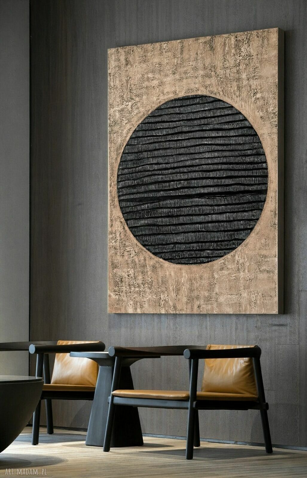 Jedyna sztuka - duży obraz strukturalny 100x150 cm czarno-beżowy