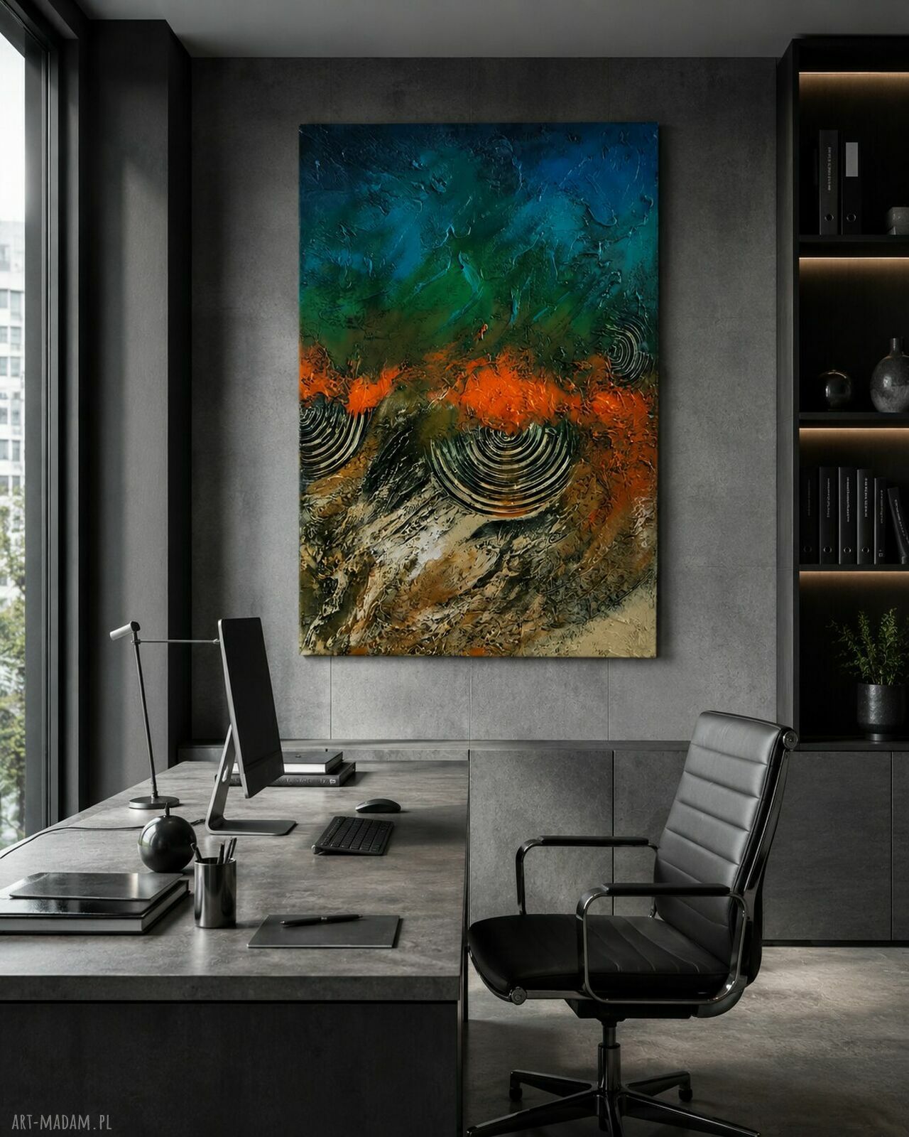 Duży obraz abstrakcyjny 100x150 cm - reliefowe struktury na płótnie handmade
