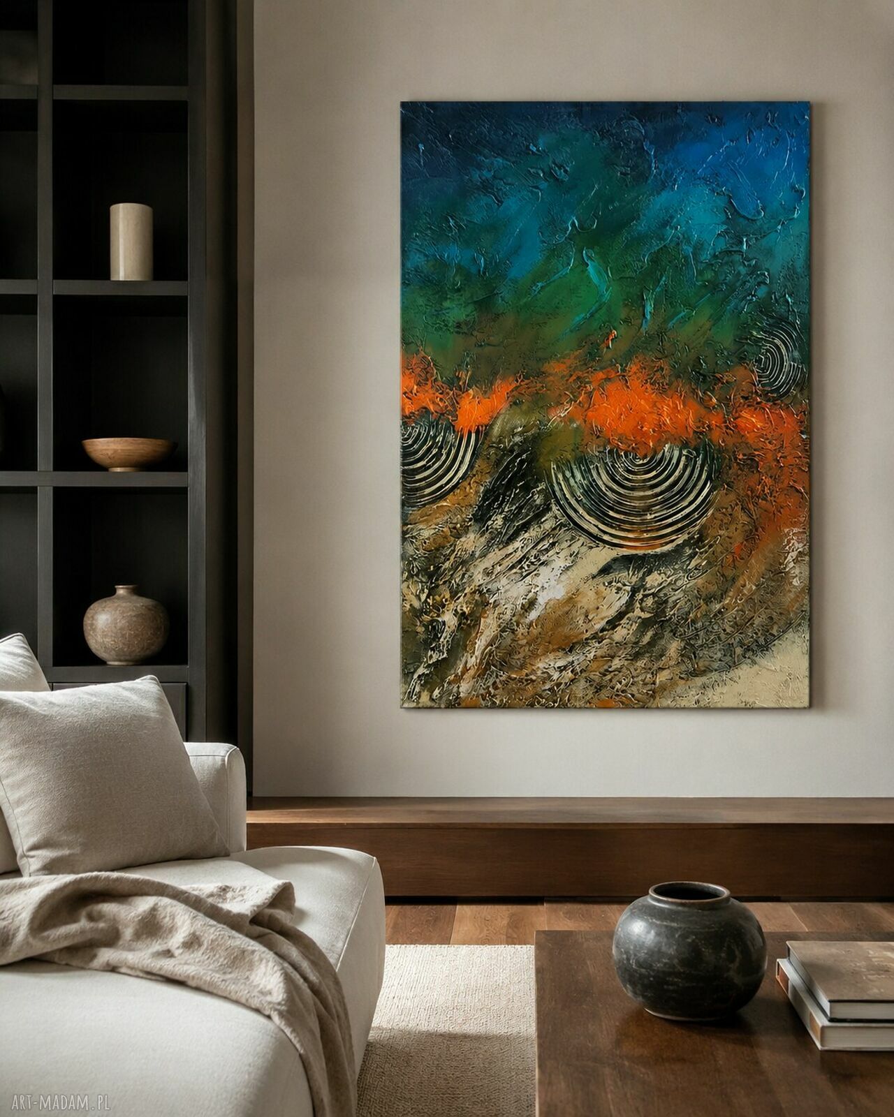 Duży obraz abstrakcyjny 100x150 cm - reliefowe struktury na płótnie handmade